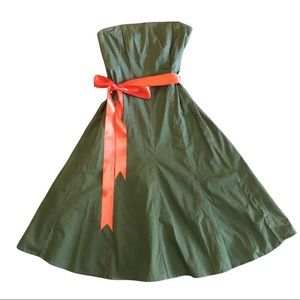 NOTICE OLIVE GREEN ORANGE STRAPLESS DRESS